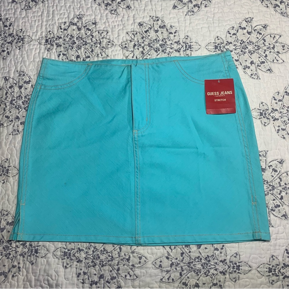 Y2k old stock neon blue Guess mini skirt